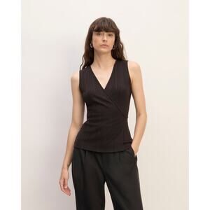 Everlane Rib Wrap Top Black Sleeveless Tie Waist Knit NWT Size L